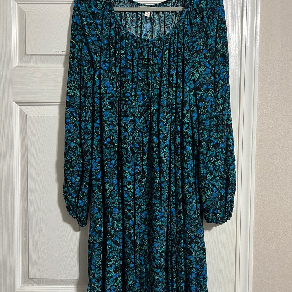 Terra & Sky Long Sleeve Floral Dress - Blue and Green